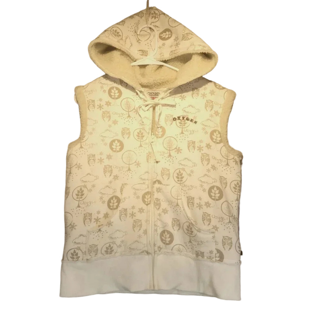 Oxygen Activewear Women's White  Sleeveless Plush Trim Hoodie Size Large
